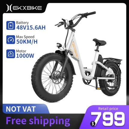 EKX L1 Adult Electric Bike 1000W Motor(1400W peak)34MPH, 48V 15.6Ah Removable Battery With 20''4.0 Fat Tire 7 Speed Urban Ebike